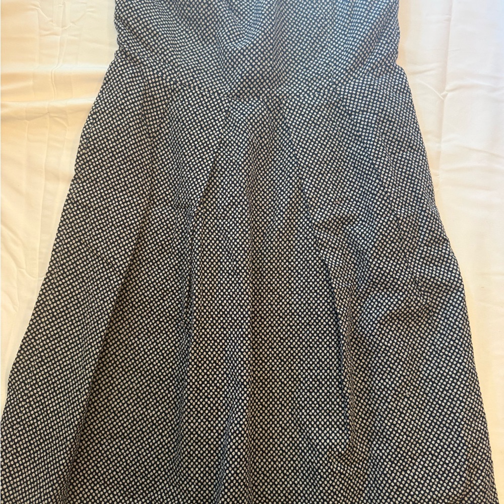 J. Crew Black and White Strapless Polka Dot Midi Dress